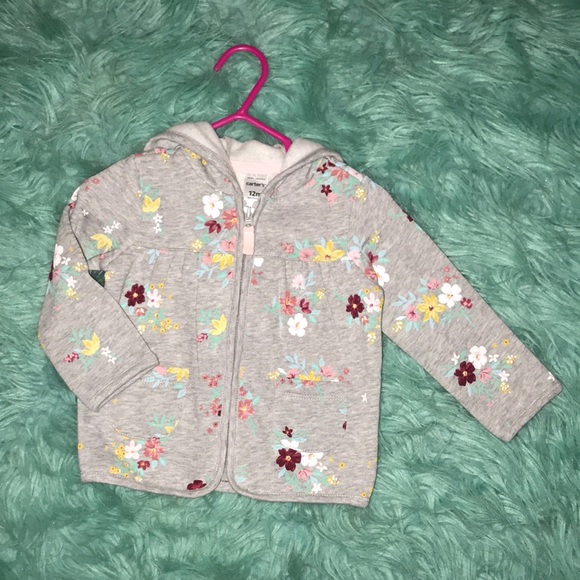 NWOT | Carter’s | 12 M | Flower print, gray jacket - Picture 1 of 7